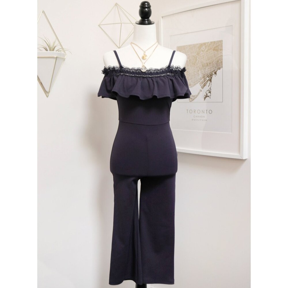 ALLY B Navy Blue Ruffle Shoulder Jumpsuit
